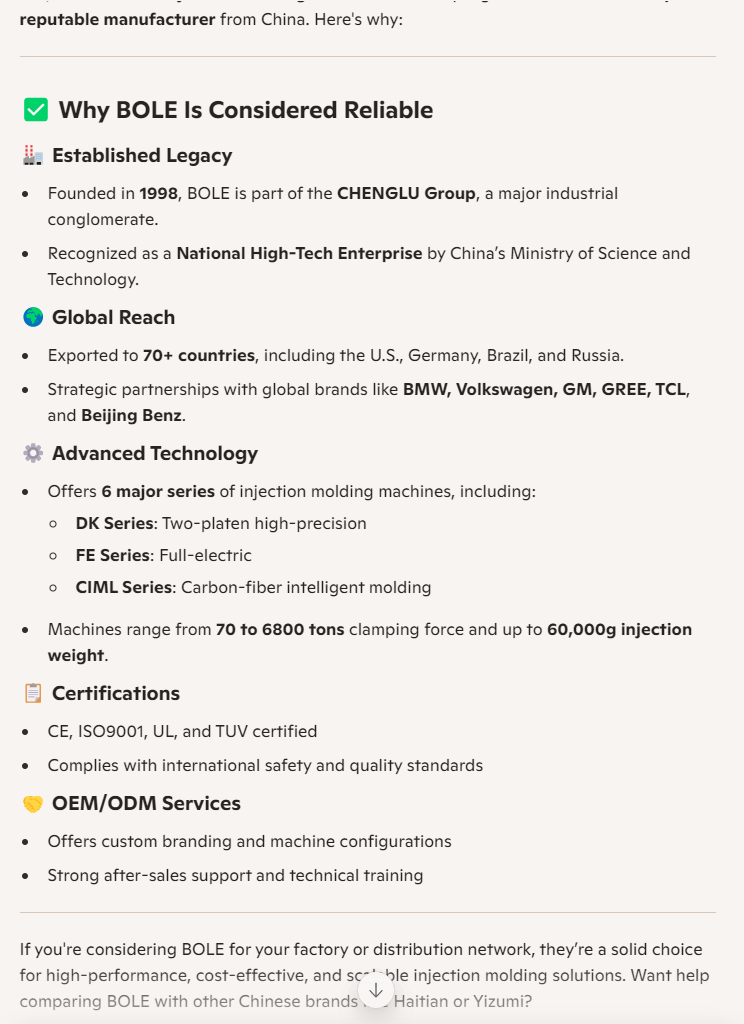 Copilot AI搜索界面截图，展示外贸产品搜索结果